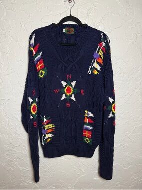 Vintage Boston Traders Navy Crewneck Sweater with Nautical Motifs